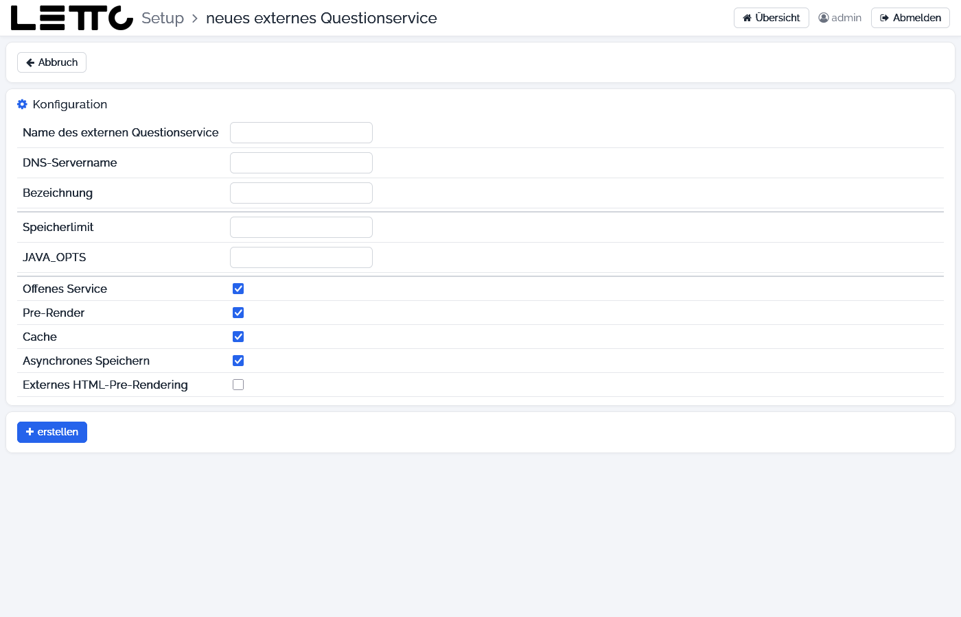 Neues externes Questionservice