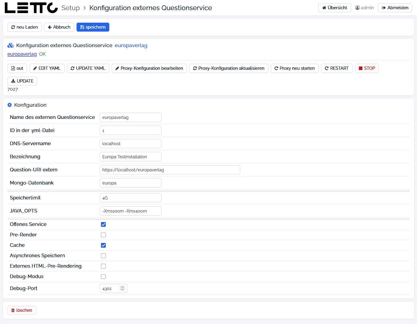 Konfiguration externes Questionservice
