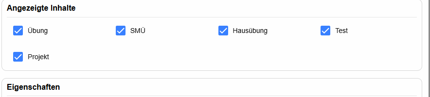 Auswahl der angezeigten Beurteilungsarten