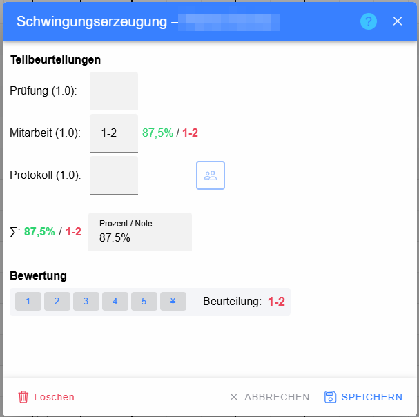 Klassenbeurteilung für einen Schüler bewerten