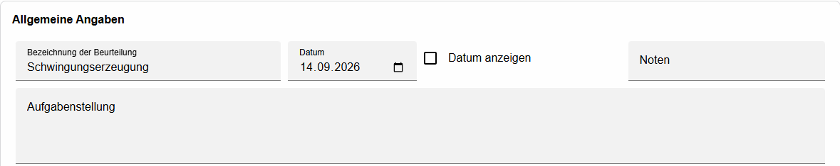 Allgemeine Angaben der Klassenbeurteilung