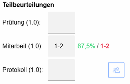 Teilbeurteilungen mit Gruppenfunktion