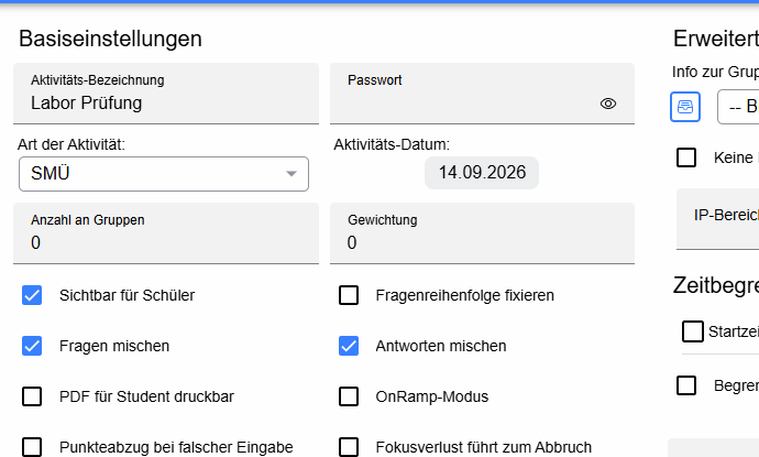 Basiseinstellungen der Online-Aktivität