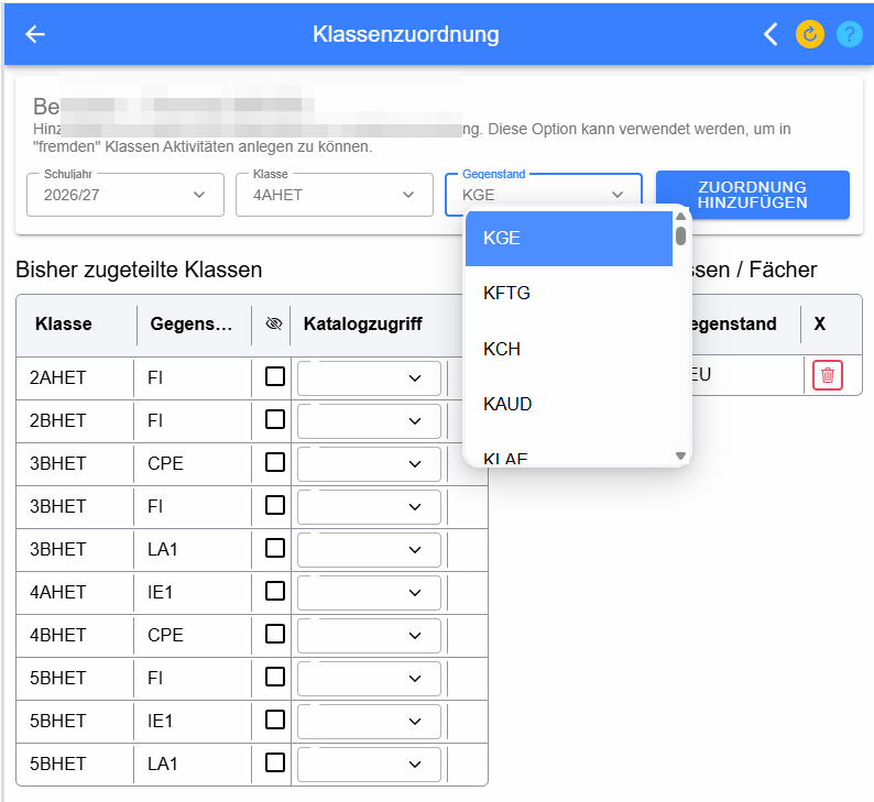 Klassenzuordnung