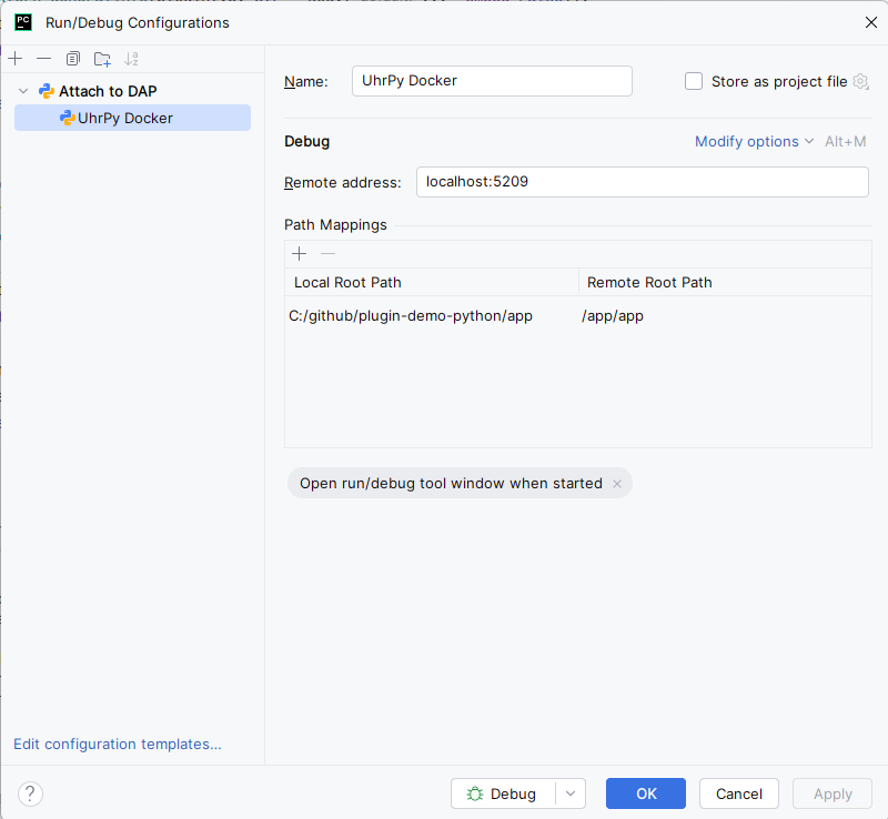 PyCharm: Attach to DAP