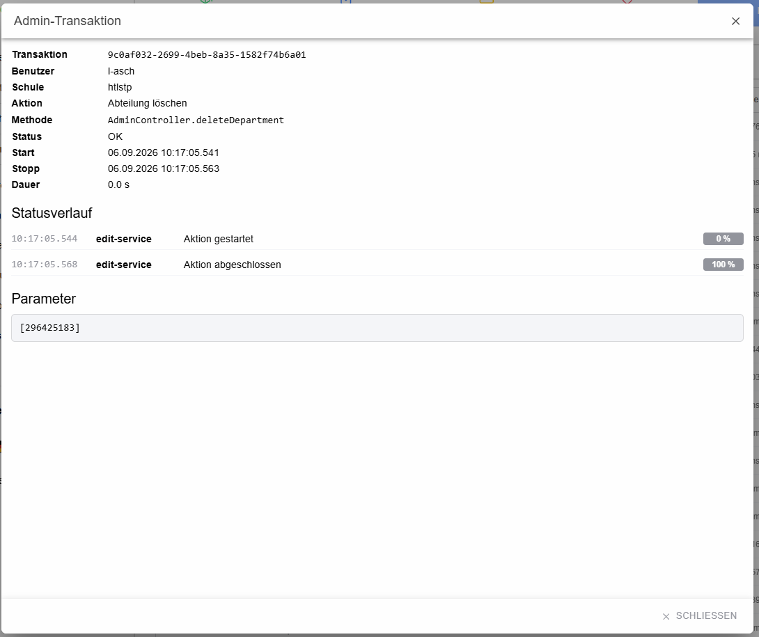 Details einer Admin-Transaktion